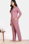 Zivame Print Fusion Knit Poly Pyjama Set - Coral Reef — thumbnail 3